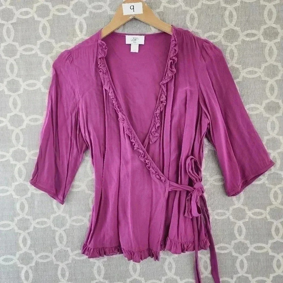 Loft Rayon Ruffle Wrap Tied Blouse Size MP - Picture 1 of 8